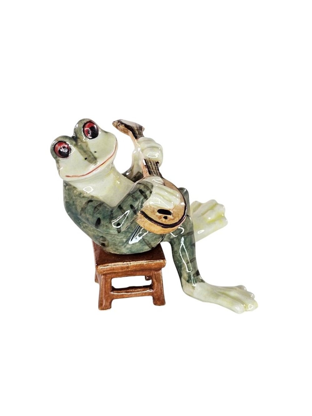 Klima Porcelain Frog Toad Playing Lute Miniature Figurine Red Eyes Band Member